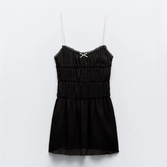 Zara Dresses & Skirts - Zara Little Bow Black Spaghetti Strap Mini Dress